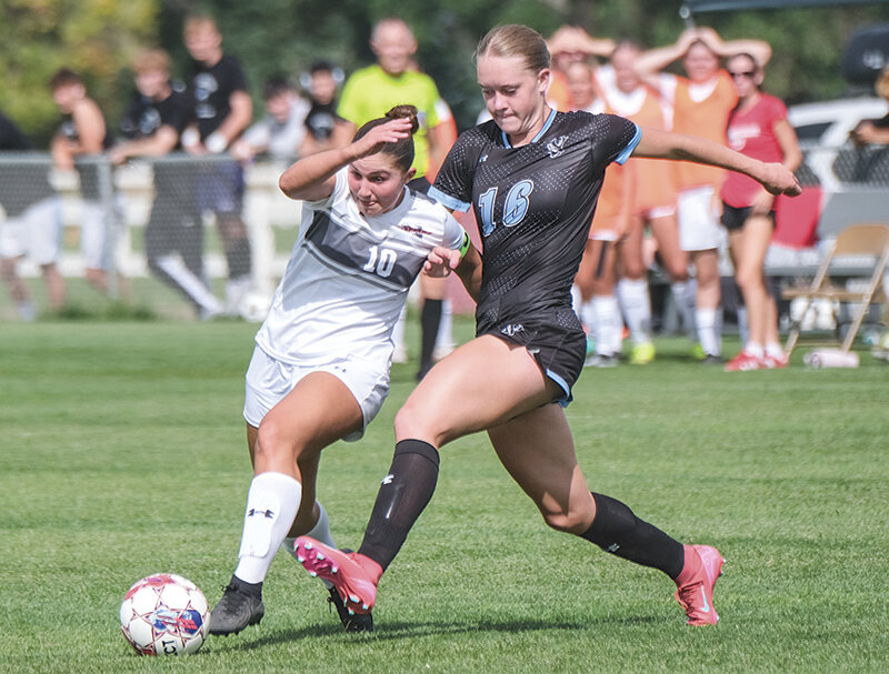 Elli Lewis (left) got the lone goal for the Trappers in Riverton and had several chances at another. She is pictured during a home match against Gillette College on Sept. 19.